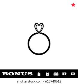 Heart ring icon flat. Black pictogram on white background. Vector illustration symbol and bonus button open and closed lock, folder, star