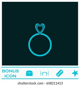Heart ring icon flat. Blue pictogram on dark background. Vector illustration symbol and bonus icons