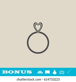 Heart ring icon flat. Grey pictogram on light background. Vector illustration symbol and bonus button real estate, ottoman, vase, tv, fishing rod