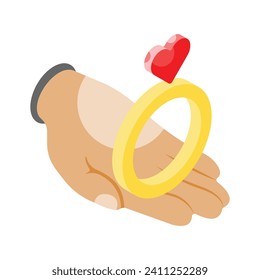 Herzring auf der Hand, der das Konzept Icon der Hochzeit Vorschlag in trendigem Stil zeigt