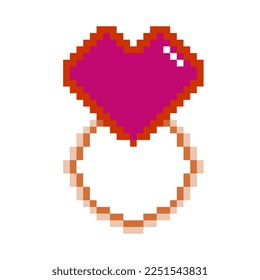Heart ring pixel art icon.
