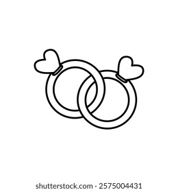 heart rings doodle outline on white background