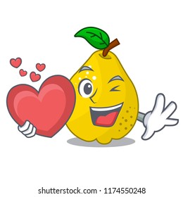 With heart ripe yellow quince fruit on mascot