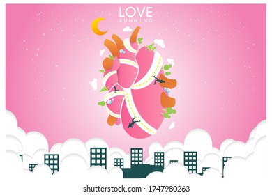 Heart with road Clouds for running Pink-white illustrations