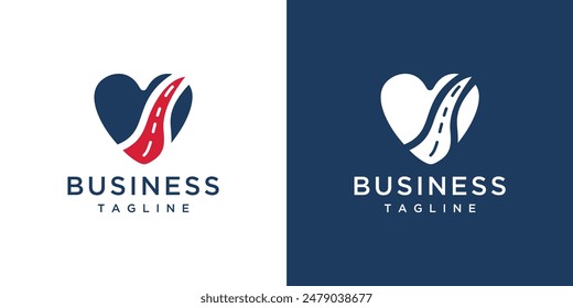 Heart and road logo icon. Creative simple road love heart logo ideas.	