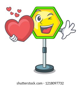 With heart road traffic sign on the cartoon