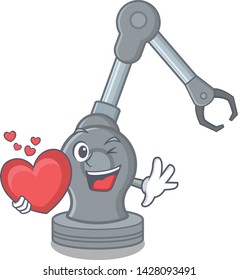 With heart robotic arm machine in the mascot