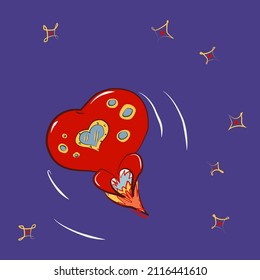The heart rocket flies into space among the stars in the form of hearts. The selection of cosmic love shows the power of love. And how much energy comes from love.