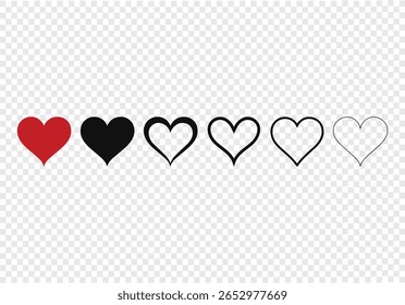 Romance cardíaco ou Dia dos Namorados Coração vermelho. Ícones de vetor cardíaco. 
Coração vermelho artístico amor símbolos isolados vetor editável.