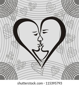 Heart romantic background vector illustration black white