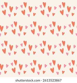 Heart Romantic Seamless Pattern Background. Funny Cute Wrapping Paper Surface Design. Wedding or Valentine Day Wallpaper or Invitation Card Backdrop Cover Print. Doodle Positive Love Symbol Fabric Art