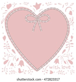 Heart of rope. Vector card with heart and bow
