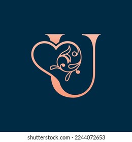 HEART ROSE GOLD BEAUTY LETTER U