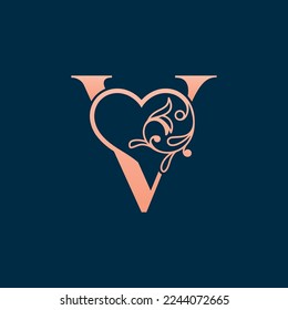 HEART ROSE GOLD BEAUTY LETTER V