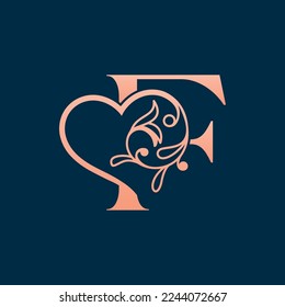 HEART ROSE GOLD BEAUTY LETTER F