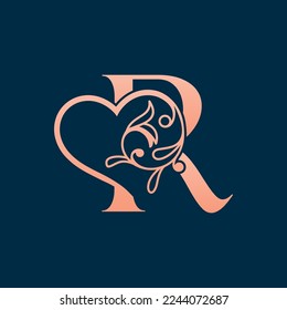 HEART ROSE GOLD BEAUTY LETTER R