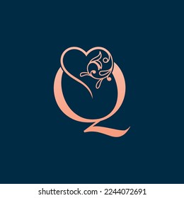 HEART ROSE GOLD BEAUTY LETTER Q
