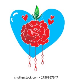 Heart with rose icon or card, simple illustration, vector eps 10