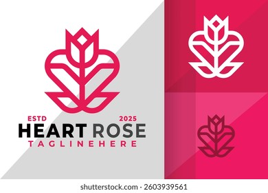 Heart Rose Logo Icon Vector Design Illustration