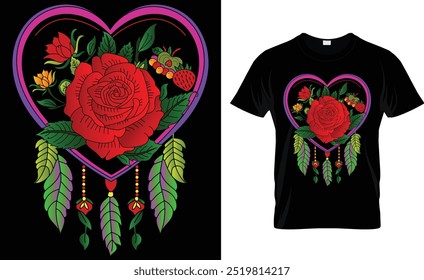 Heart and Rose t shirt design and templates