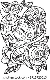 Heart of a Rose Vector Illustration Hand Drawing Outlines Coloring Tattoo