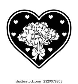 Heart with Rose Wall Interior Decor Crafts Design Clipart