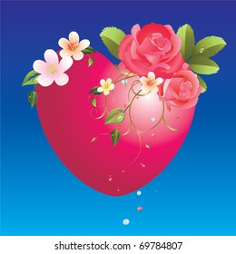 Heart with  roses and a banner With love