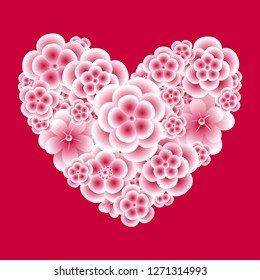 Heart from roses flowers. Floral heart for Valentine's Day greeting card. Vector illustration EPS10