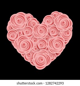 Heart from roses flowers. Floral heart for Valentine's Day greeting card. Vector illustration EPS10
