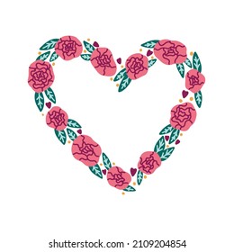 Heart of roses frame. Romantic vector hand drawn doodle element 