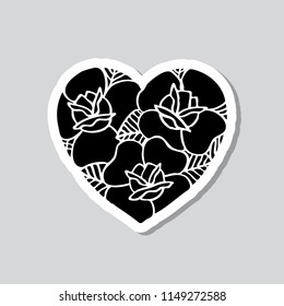 heart with roses illustration traditional tattoo flash sticker doodle icon