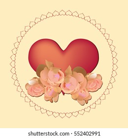 heart with roses on a light background, vector illustration