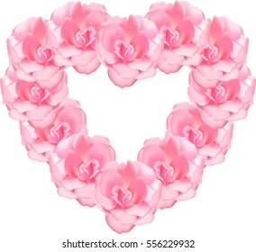 Heart from roses, pink flowers a vector, a vegetable ornament, a love symbol from flora