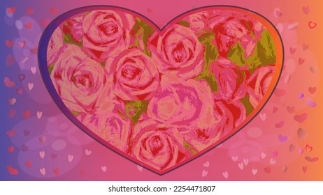 Heart with roses. Pink hearts in the background