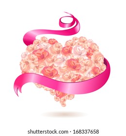 heart of roses and ribbons. vector illustrator