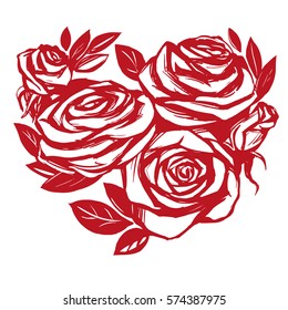 Heart of roses sketch  cartoon vector illustration holiday card Valentine's Day
