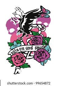heart roses skull