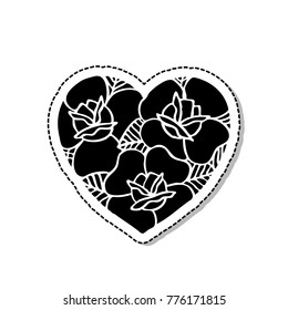 heart with roses traditional tattoo flash