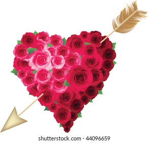 Heart and roses. Valentine's day card. All elements and textures are individual objects. Vector illustration scale to any size.