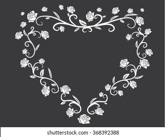 heart with roses white on gray background