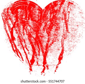 Heart with rough edges . Grunge red paint overlay stamp . Splattered Shape . Distressed symbols. Textured Valentine's Day love signs. Decoration element for your design . Vector illustration.