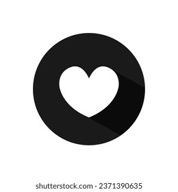 Heart round black and white icon with shadow flat vector illustration