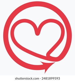 Heart in a round icon with an arrow at the end. Vector illustration.