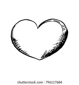 Heart Roungh Doodle Shape in Sketch Style. Outline or Contour Drawing. Hand drawn Vector Isolated Illustration.