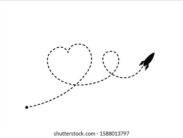 heart route vector design hand drawn Rocket Vector with Dotted Line Route