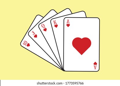 Heart royal straight flush poker hand flat vector icon for casino apps and websites. Can be used for Web, Mobile, Infographic and Print. EPS 10 Vector illustration. 
