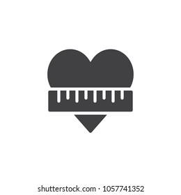 Heart and ruler vector icon. filled flat sign for mobile concept and web design. heart rate pulse meter solid icon. Symbol, logo illustration. Pixel perfect vector graphics