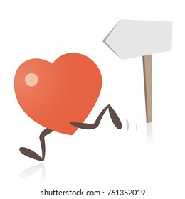 Heart Running and Direction Sign