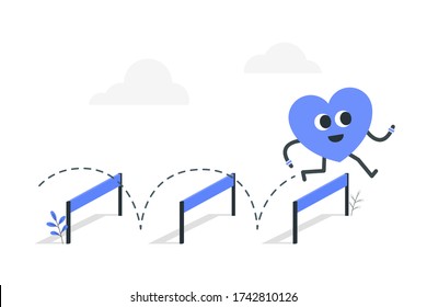 Heart Running And Jumping Over An Obstacle. Mental Agility Concept Illustration.