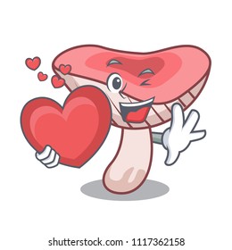 With heart russule mushroom mascot cartoon